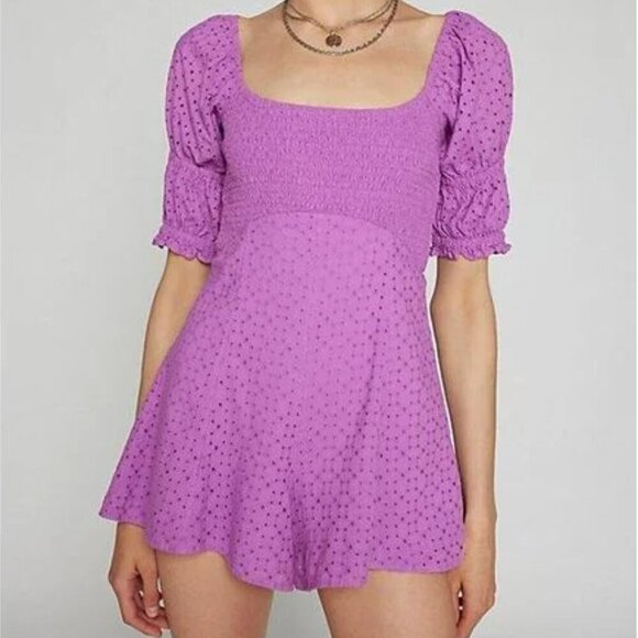 NWT UO Kimchi Blue Ivy Eyelet Purple Lace Romper - Picture 5 of 6
